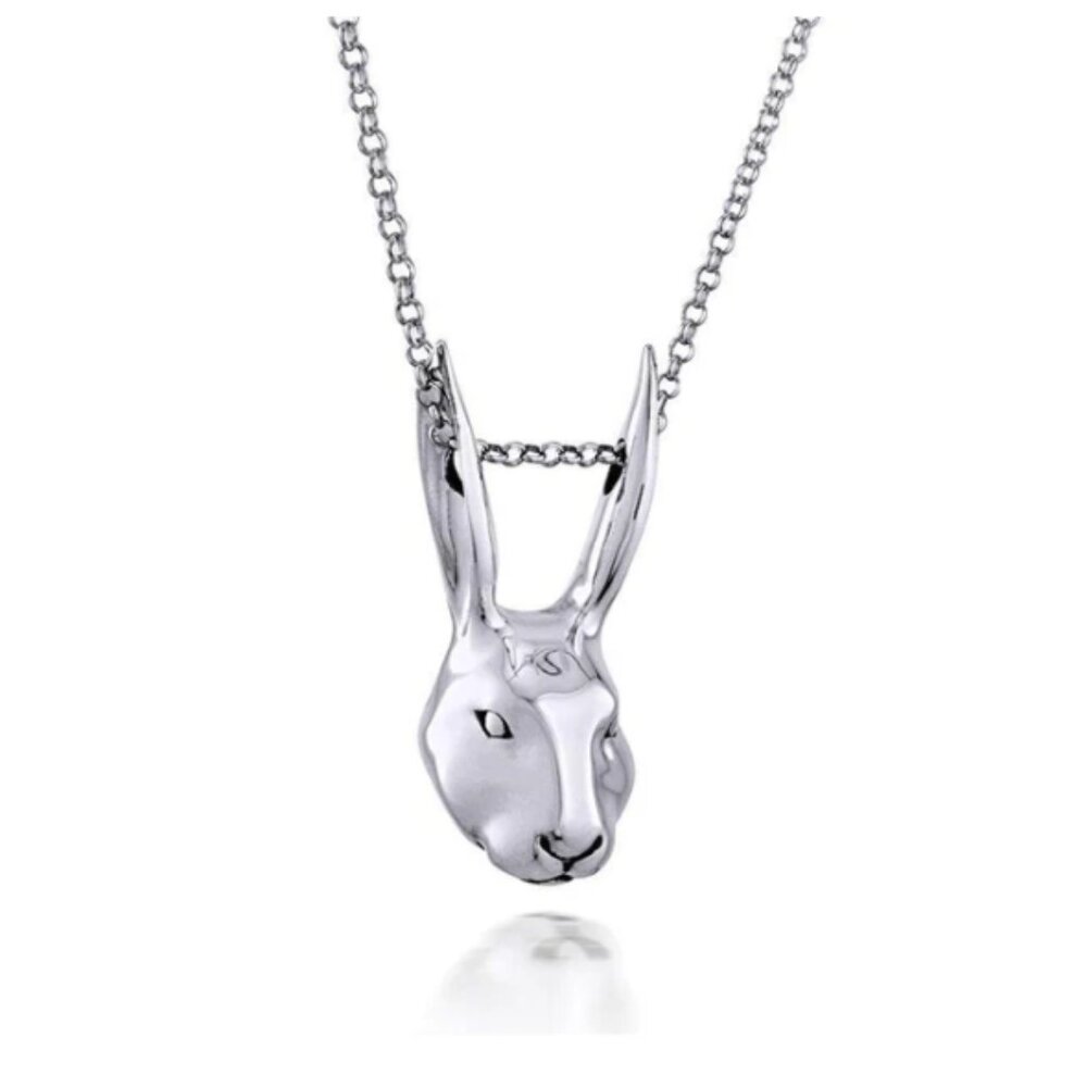 NIB Gillie and Marc Large Rabbit Girl Sterling Silver Pendant and Chain